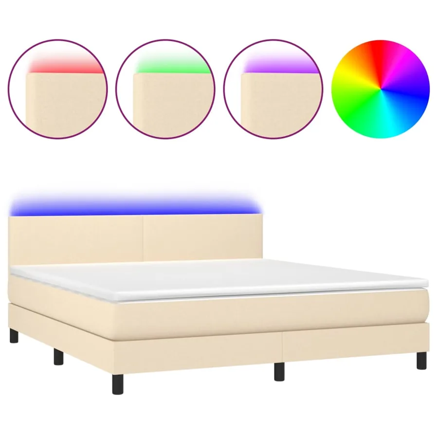 Sommier à lattes de lit avec matelas LED Crème 160x200 cm Tissu - 2