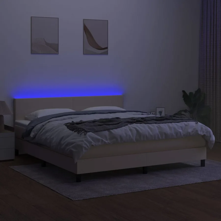Sommier à lattes de lit avec matelas LED Crème 160x200 cm Tissu - 4