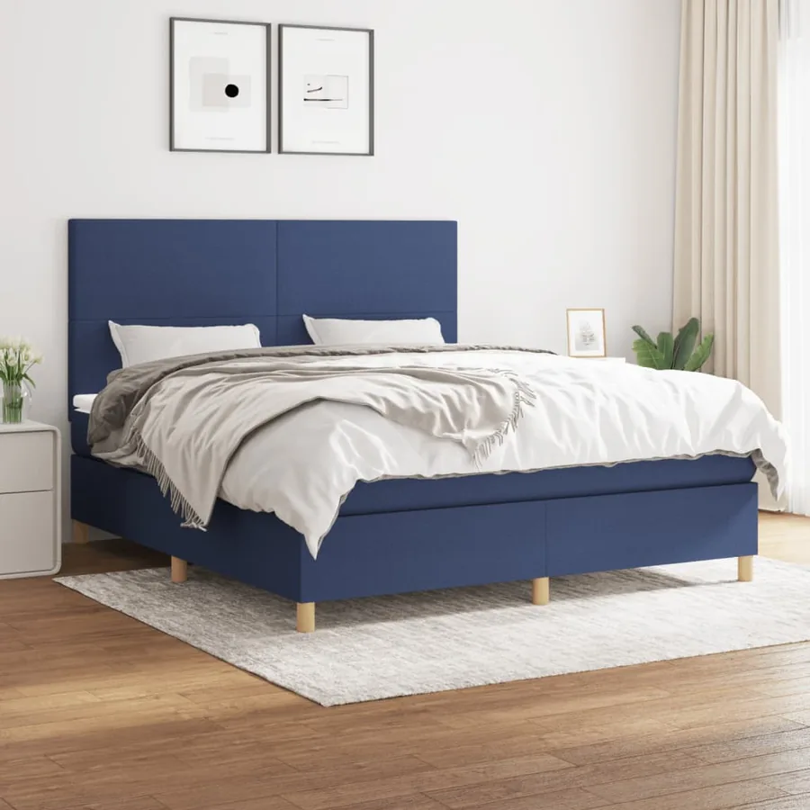 Sommier à lattes de lit avec matelas Bleu 160x200 cm Tissu