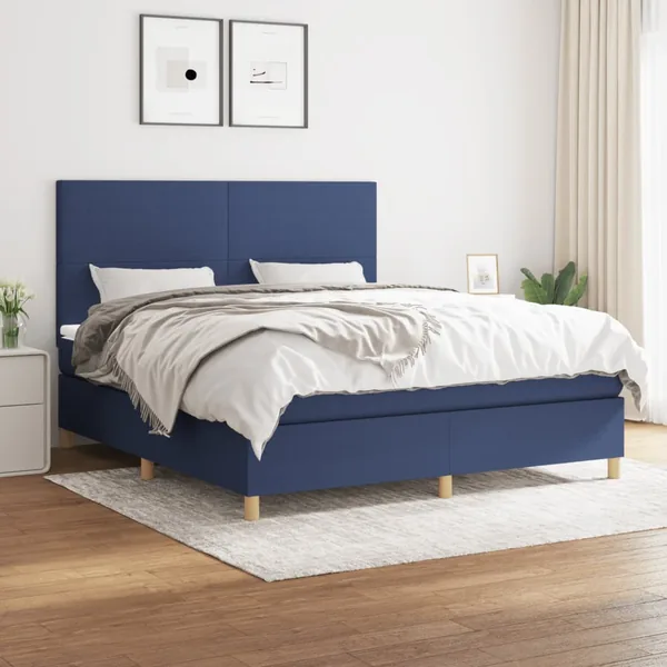 Sommier à lattes de lit avec matelas Bleu 160x200 cm Tissu