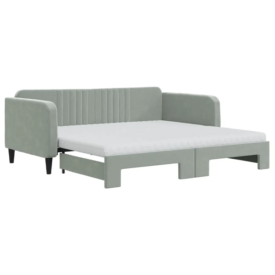 Lit de jour avec gigogne et matelas gris clair 90x190cm velours - 2