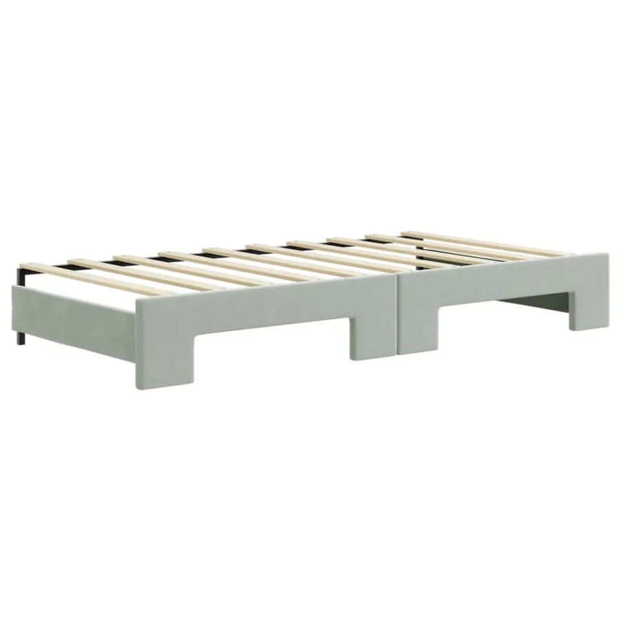 Lit de jour avec gigogne et matelas gris clair 90x190cm velours - 5