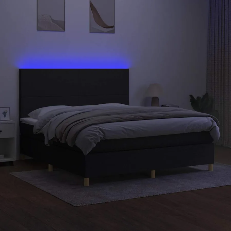 Sommier à lattes de lit et matelas et LED Noir 160x200 cm Tissu - 4