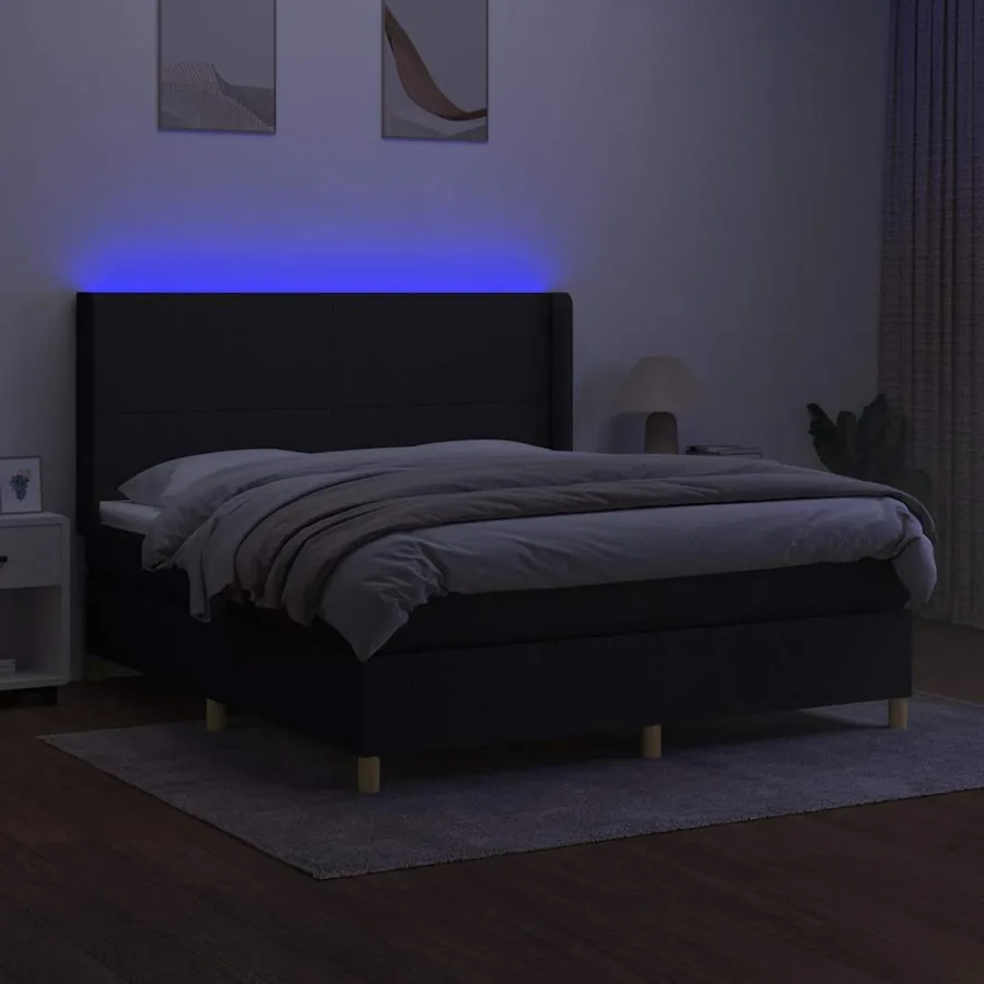 Sommier à lattes de lit matelas et LED Noir 160x200 cm Tissu - 3