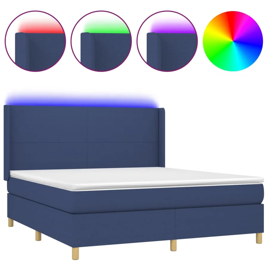 Sommier à lattes de lit matelas et LED Bleu 160x200 cm Tissu - 2