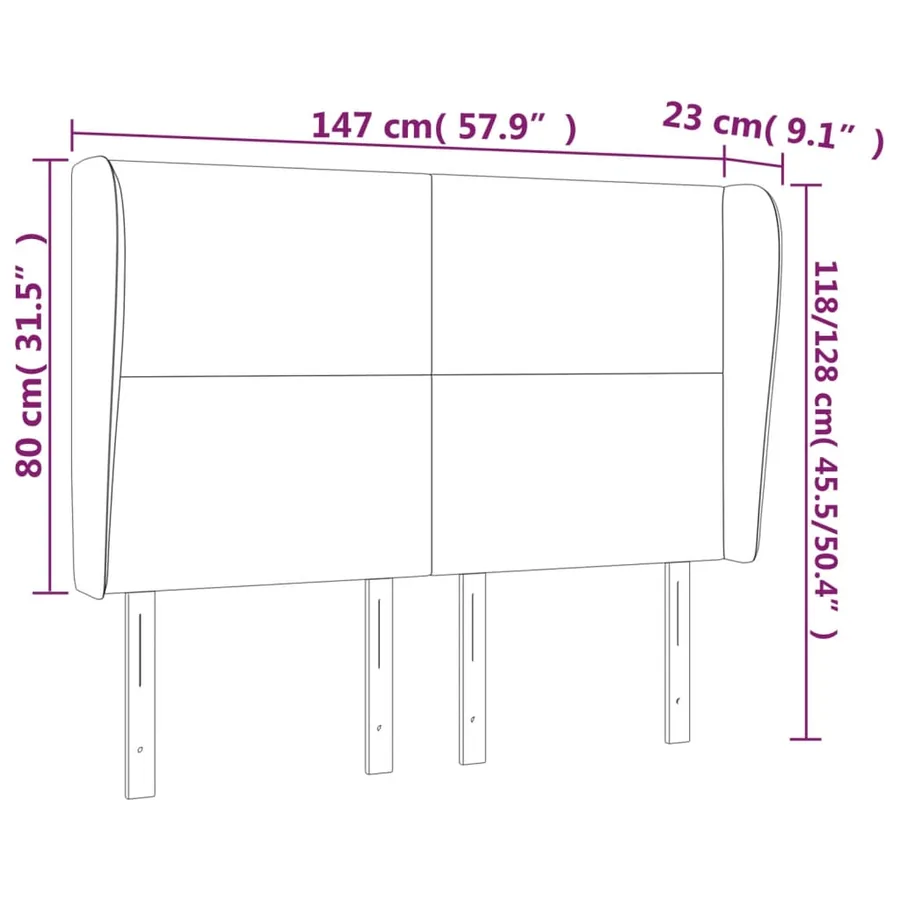 Tête de lit avec oreilles Noir 147x23x118/128 cm Similicuir - 9