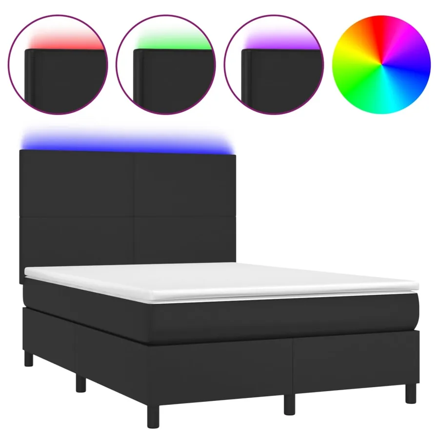 Sommier à lattes de lit avec matelas et LED Noir 140x200 cm - 2