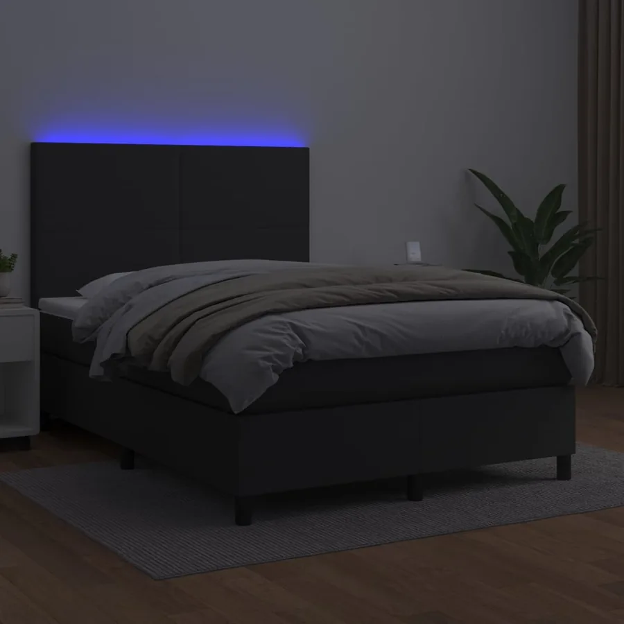 Sommier à lattes de lit avec matelas et LED Noir 140x190 cm - 4