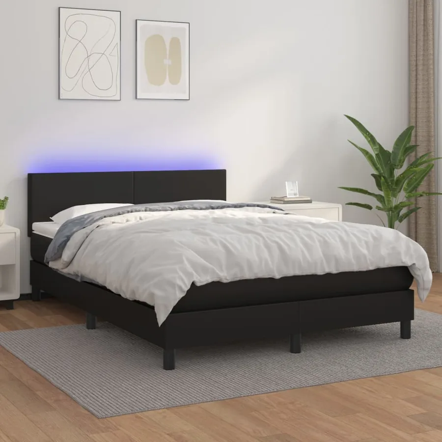 Sommier à lattes de lit avec matelas et LED Noir 140x200 cm