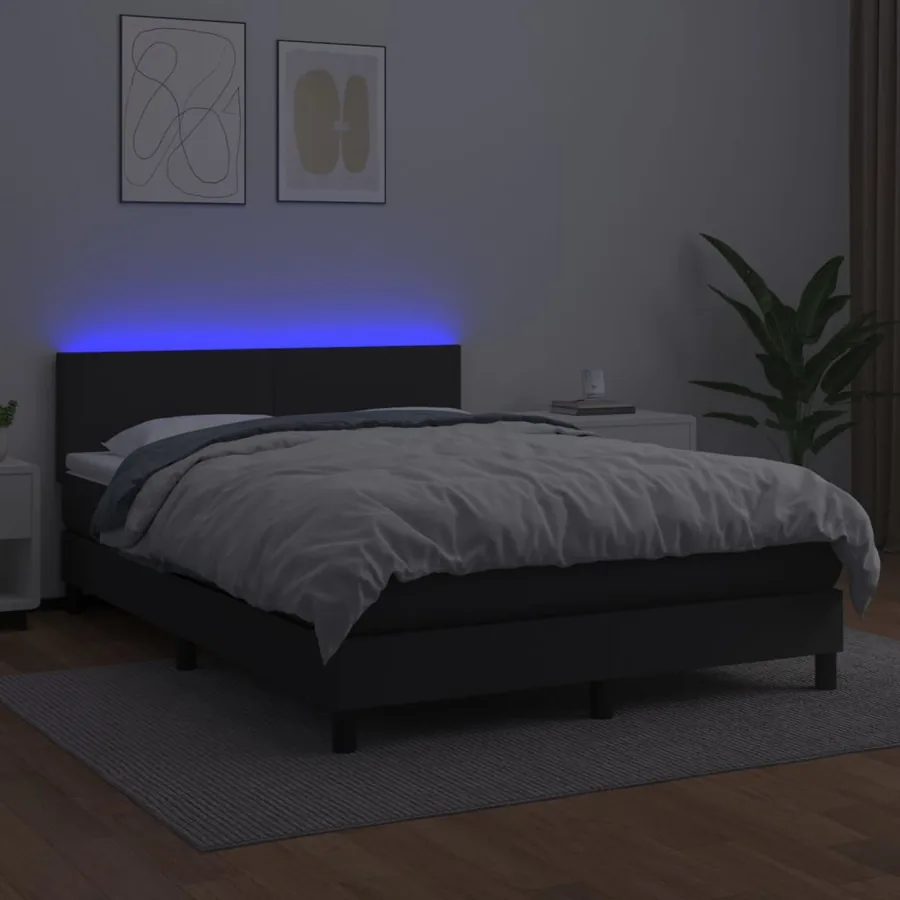 Sommier à lattes de lit avec matelas et LED Noir 140x200 cm - 4