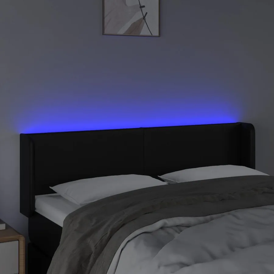 Tête de lit à LED Noir 147x16x78/88 cm Similicuir - 4