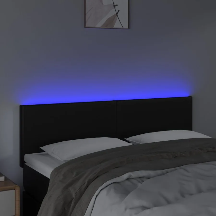 Tête de lit à LED Noir 144x5x78/88 cm Similicuir - 3