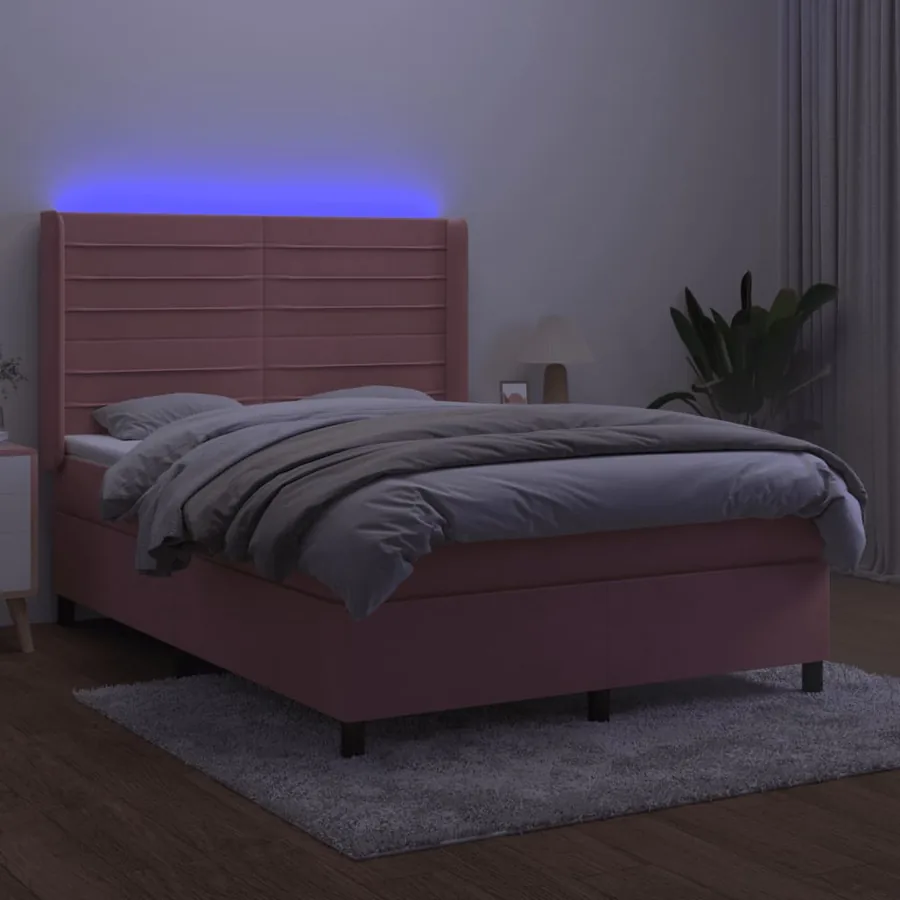 Sommier à lattes de lit matelas et LED Rose 140x190 cm Velours - 3