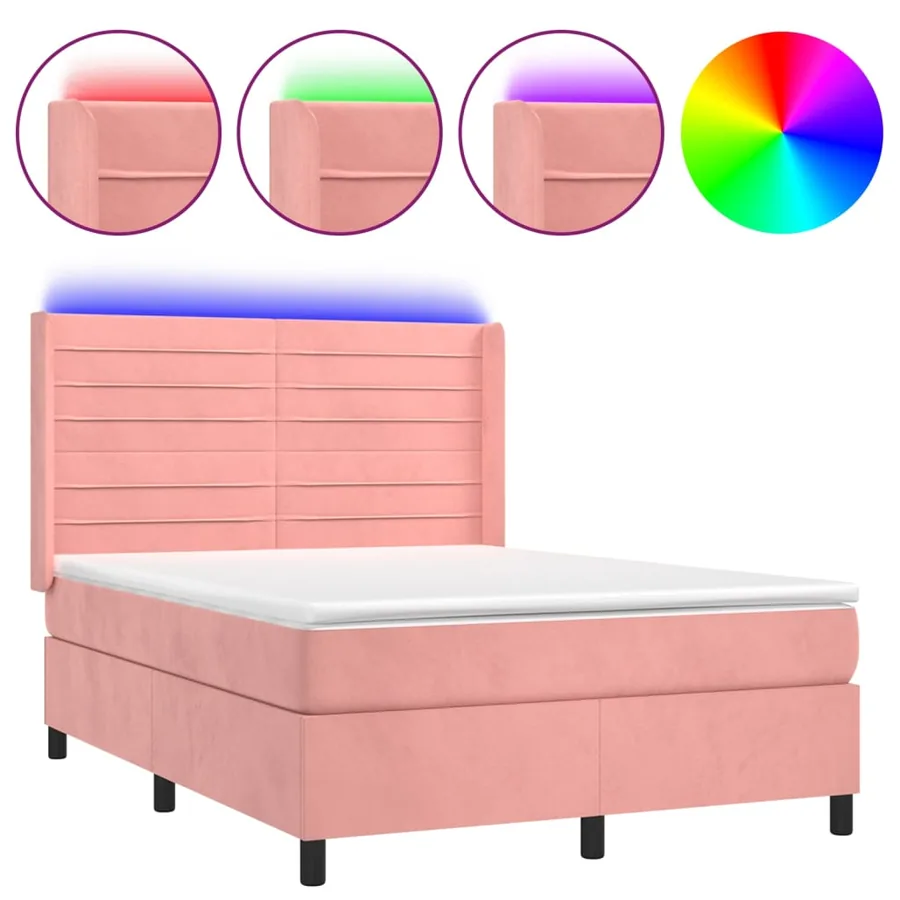 Sommier à lattes de lit matelas et LED Rose 140x200 cm Velours - 2