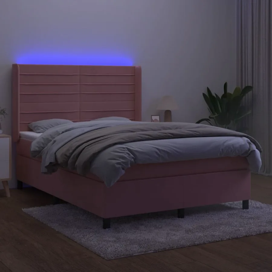 Sommier à lattes de lit matelas et LED Rose 140x200 cm Velours - 3