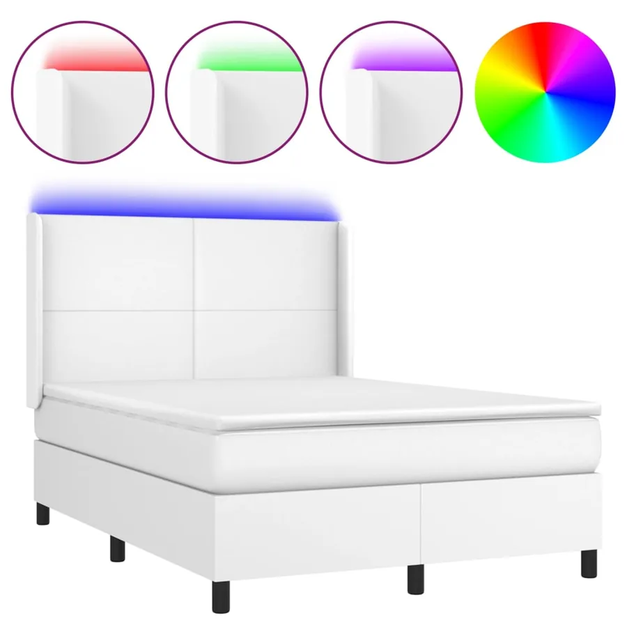 Sommier à lattes de lit matelas LED Blanc 140x200 cm Similicuir - 2