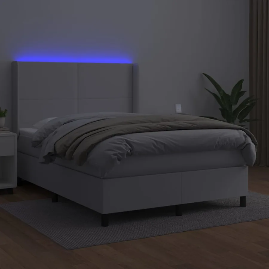 Sommier à lattes de lit matelas LED Blanc 140x200 cm Similicuir - 3