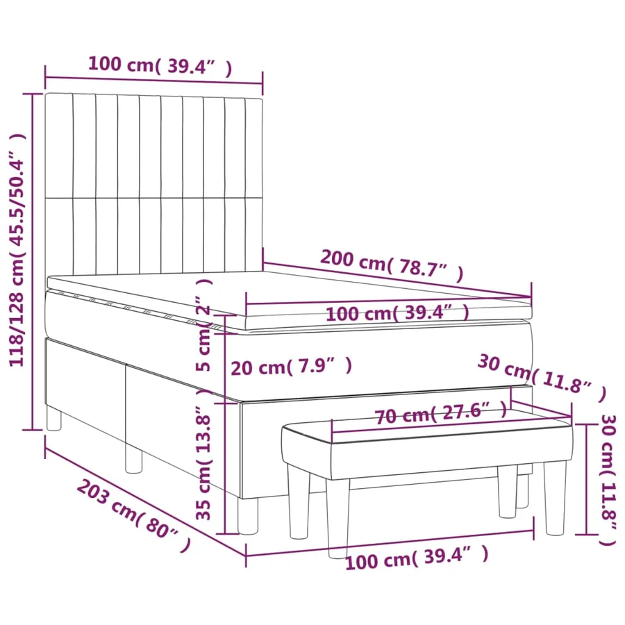 Sommier à lattes de lit avec matelas Rose 100x200 cm Velours - 8