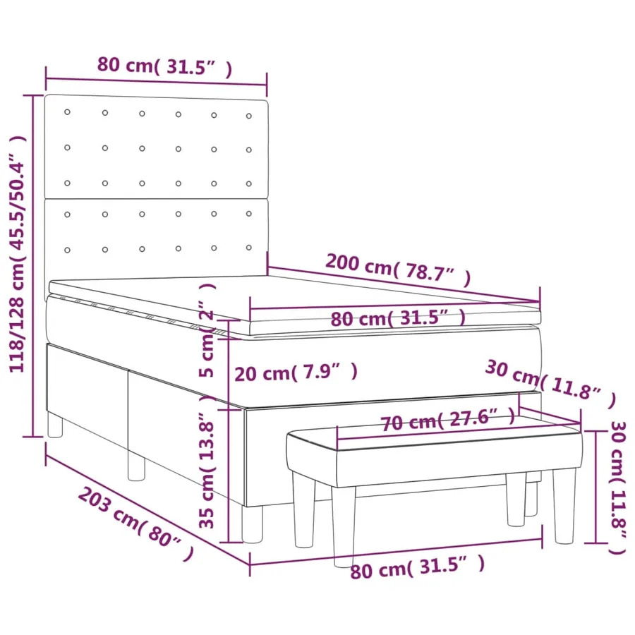 Sommier à lattes de lit et matelas Rose 80x200 cm Velours - 8