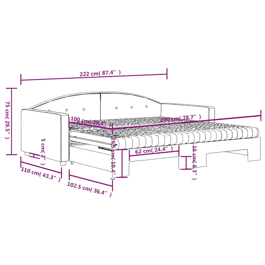 Lit de jour et gigogne et matelas vert foncé 100x200 cm velours - 12