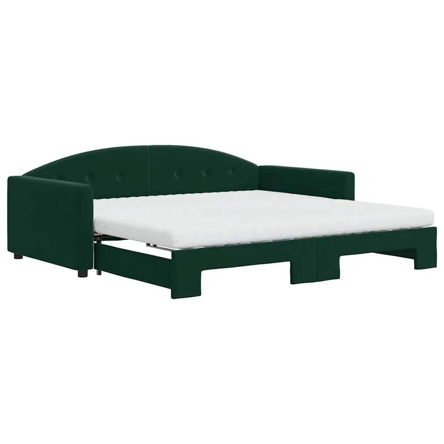 Lit de jour et gigogne et matelas vert foncé 100x200 cm velours - 2