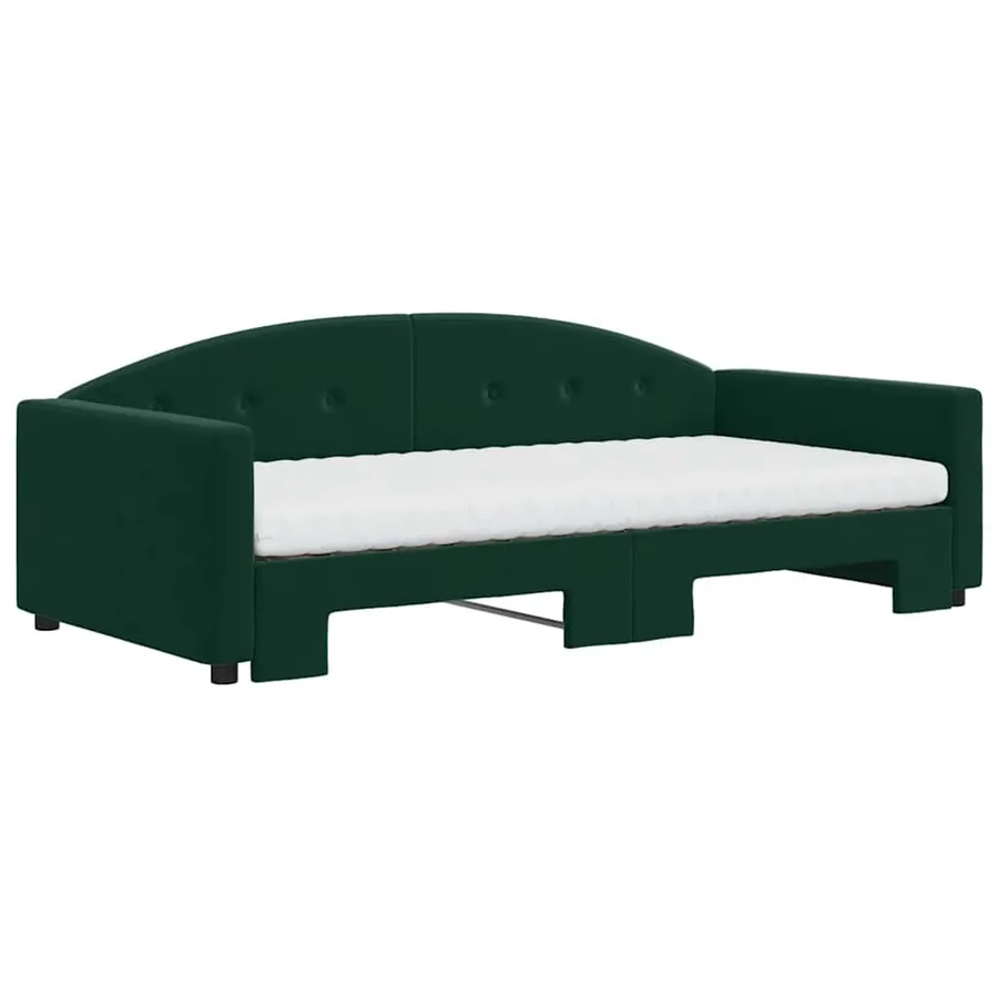 Lit de jour et gigogne et matelas vert foncé 100x200 cm velours - 3