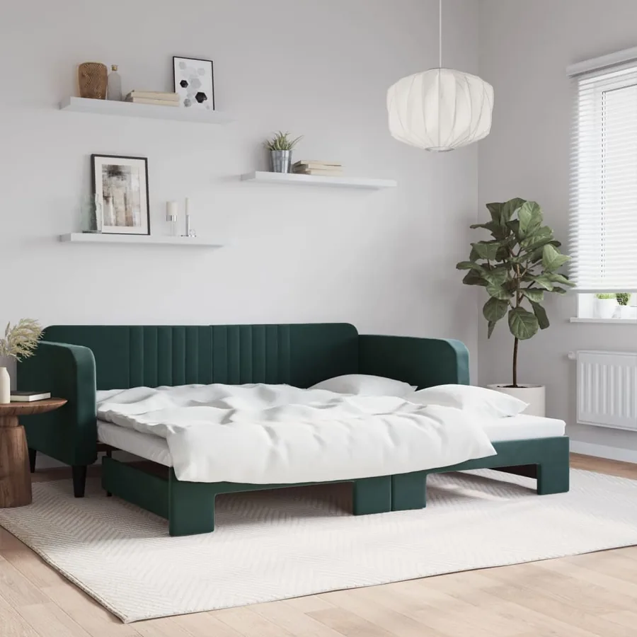 Lit de jour avec gigogne sans matelas vert foncé 100x200 cm
