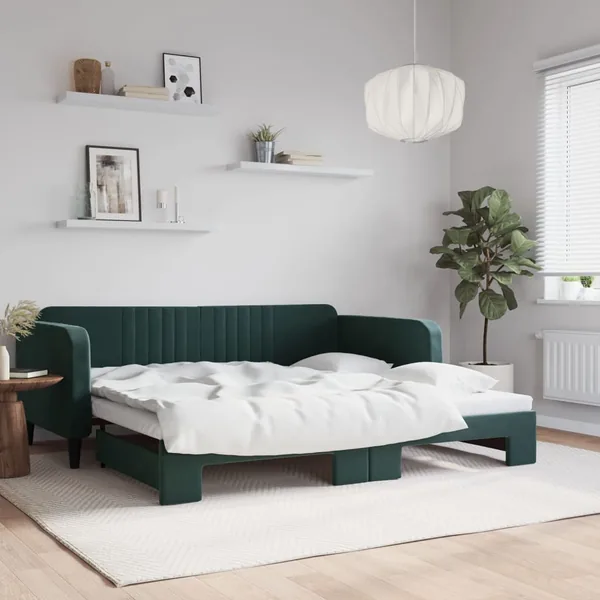 Lit de jour avec gigogne sans matelas vert foncé 100x200 cm