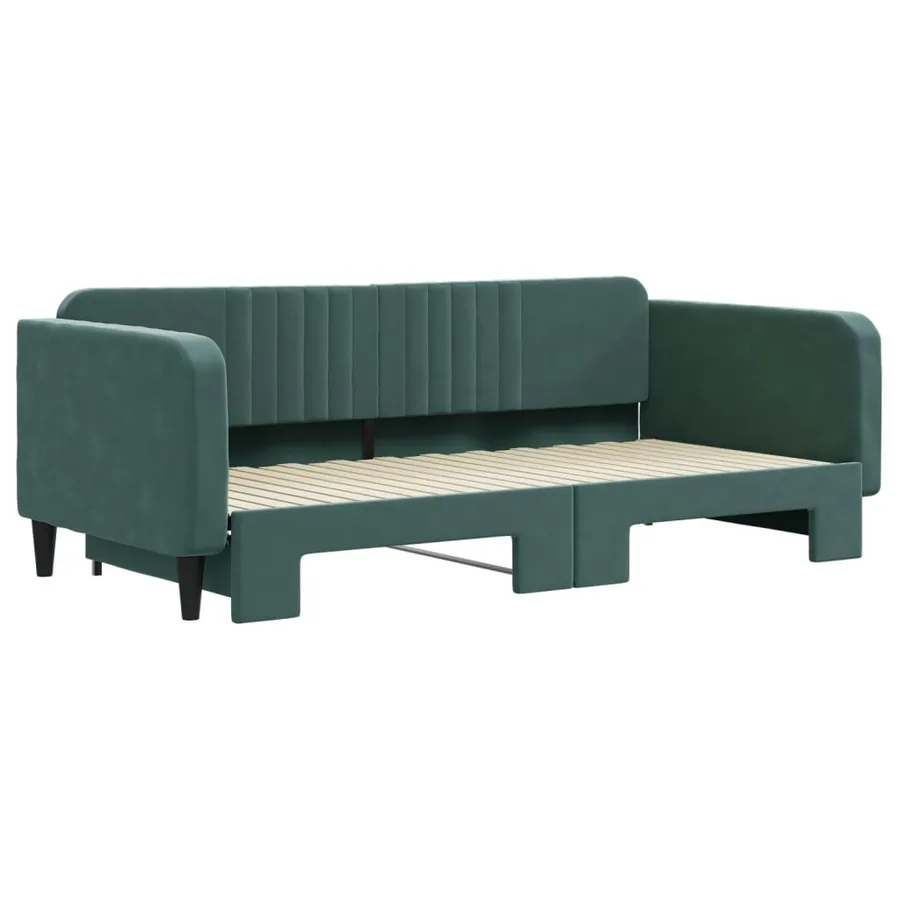Lit de jour avec gigogne sans matelas vert foncé 100x200 cm - 3