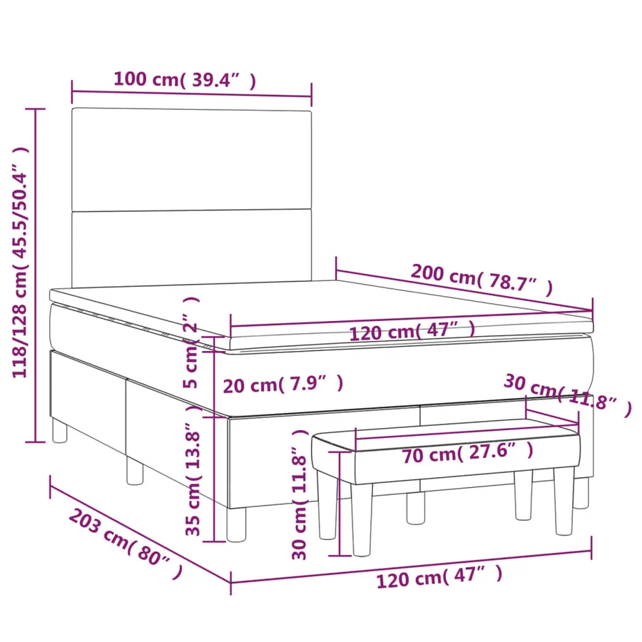 Sommier à lattes de lit et matelas Gris clair 120x200cm Velours - 8
