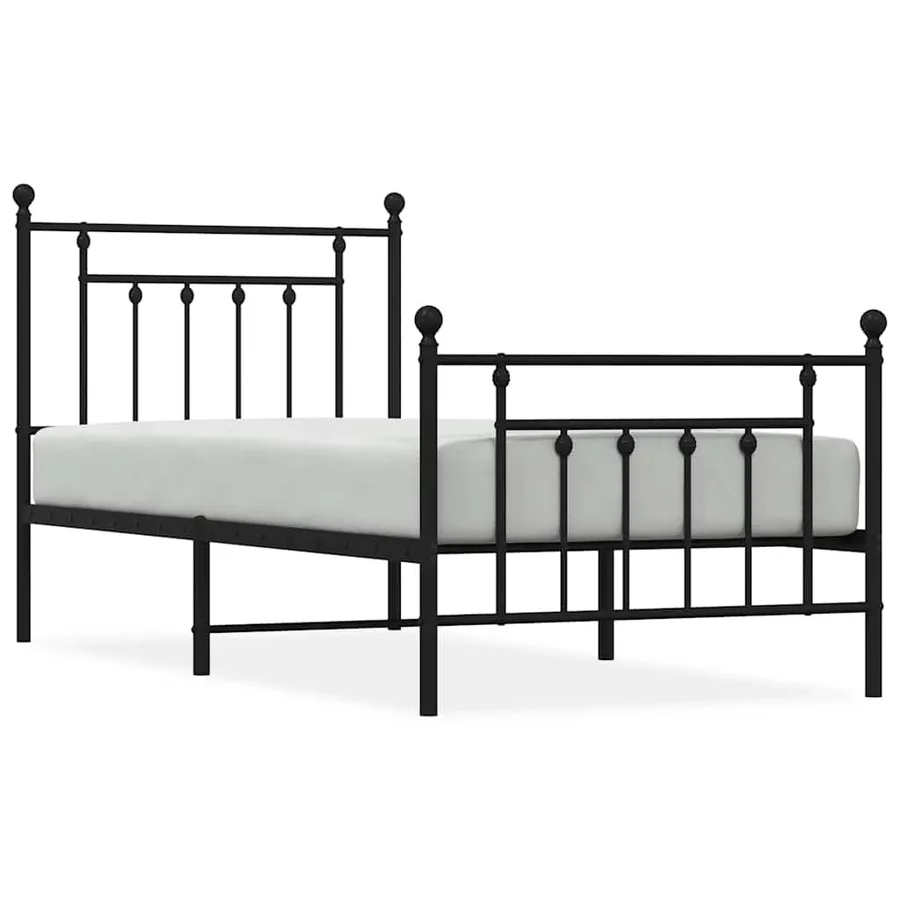Cadre de lit métal sans matelas avec pied de lit noir 90x190 cm - 2