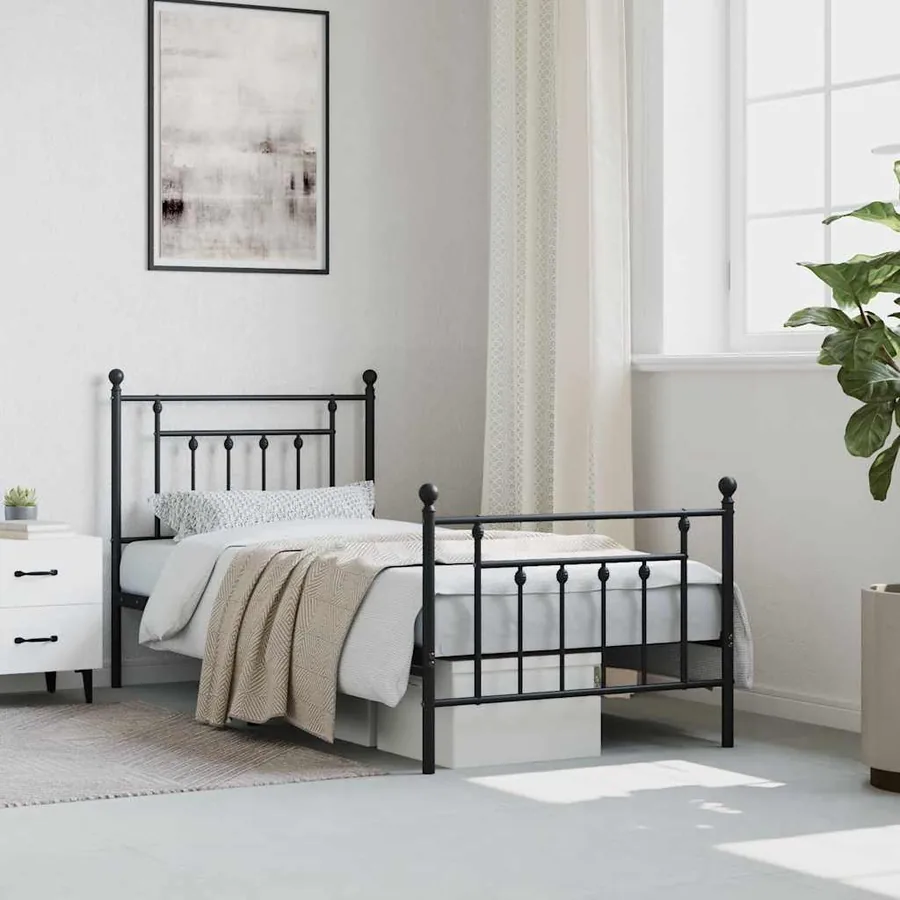 Cadre de lit métal sans matelas avec pied de lit noir 90x190 cm - 4