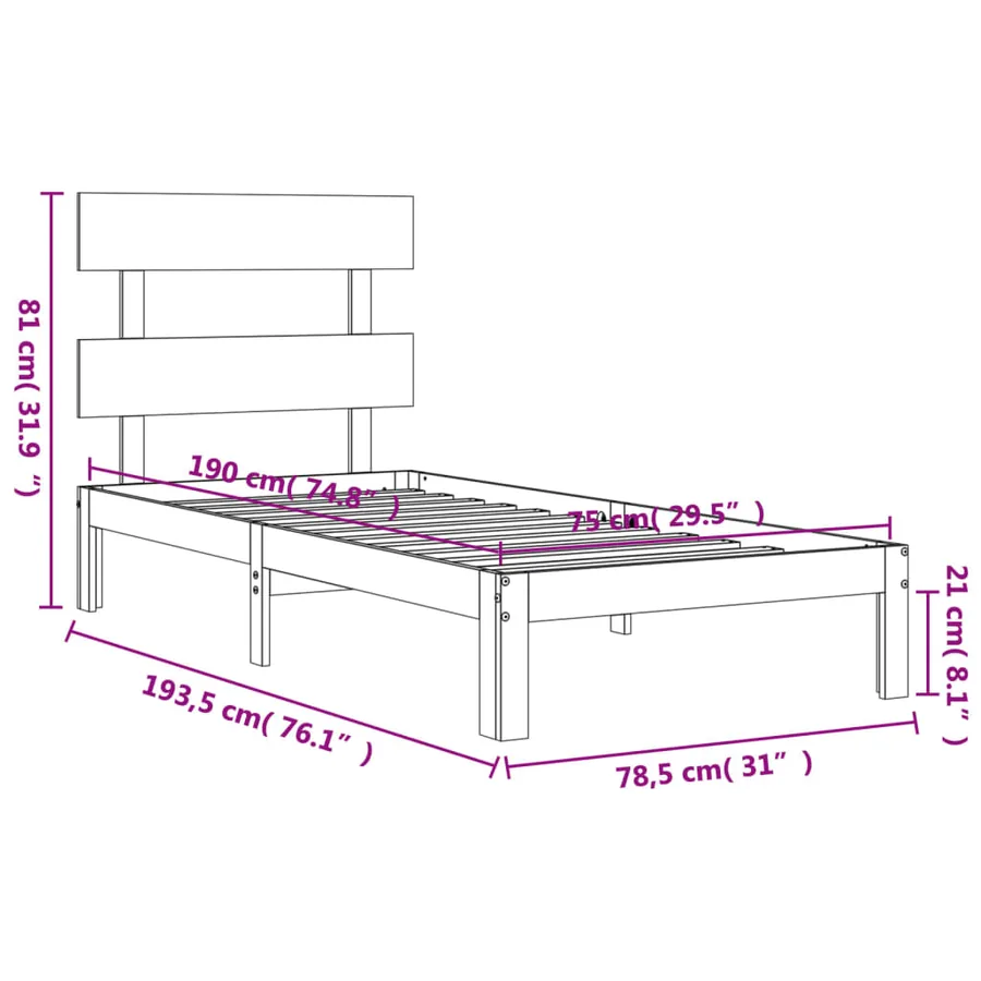 Cadre de lit sans matelas bois de pin massif - 12