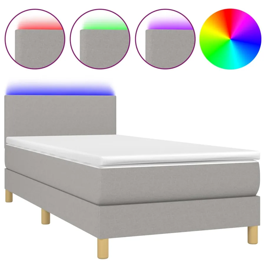 Sommier à lattes de lit avec matelas et LED Gris clair 90x190cm - 2