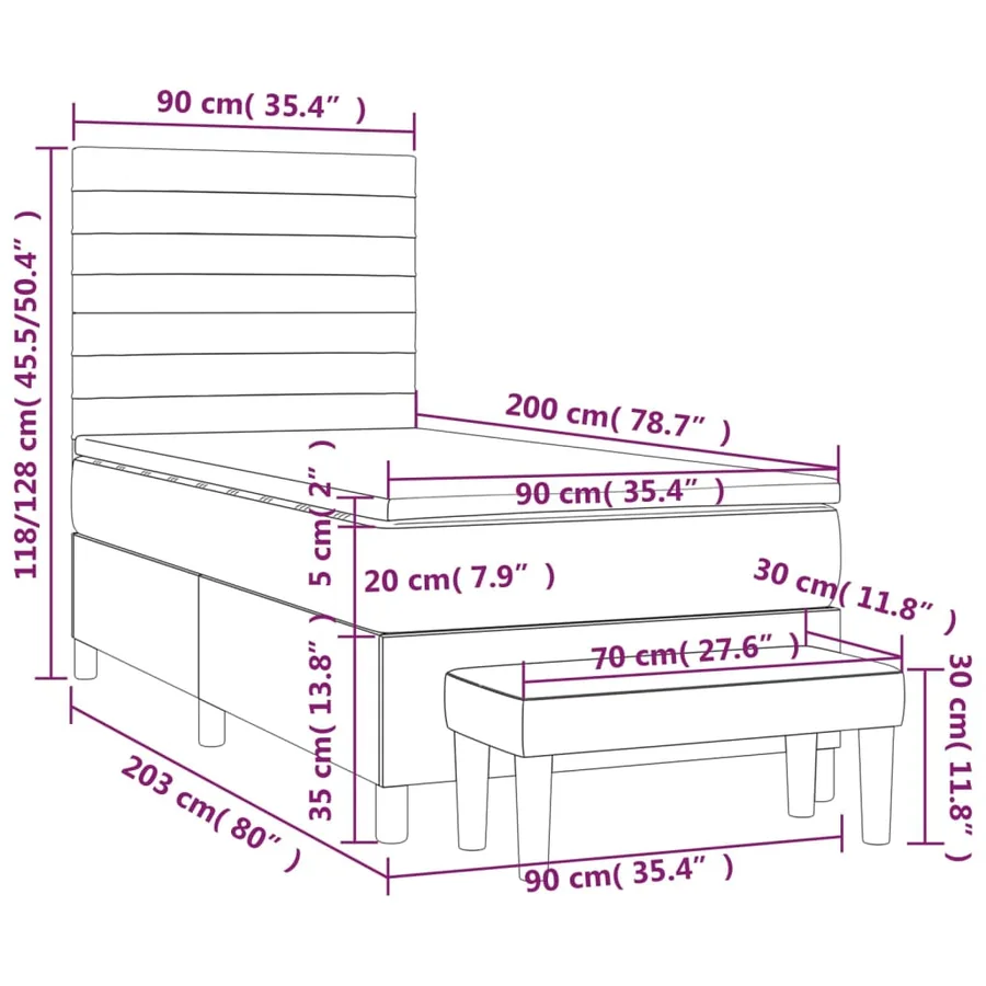 Sommier à lattes de lit et matelas Gris clair 90x200 cm Velours - 8