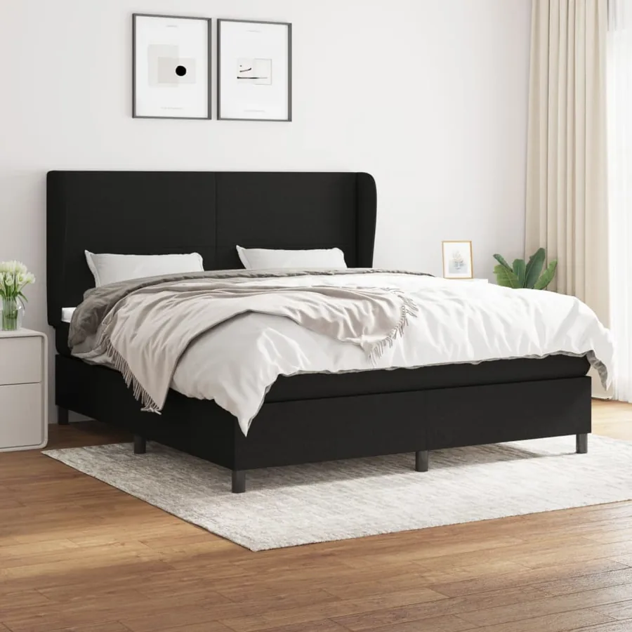 Sommier à lattes de lit avec matelas Noir 160x200 cm Tissu