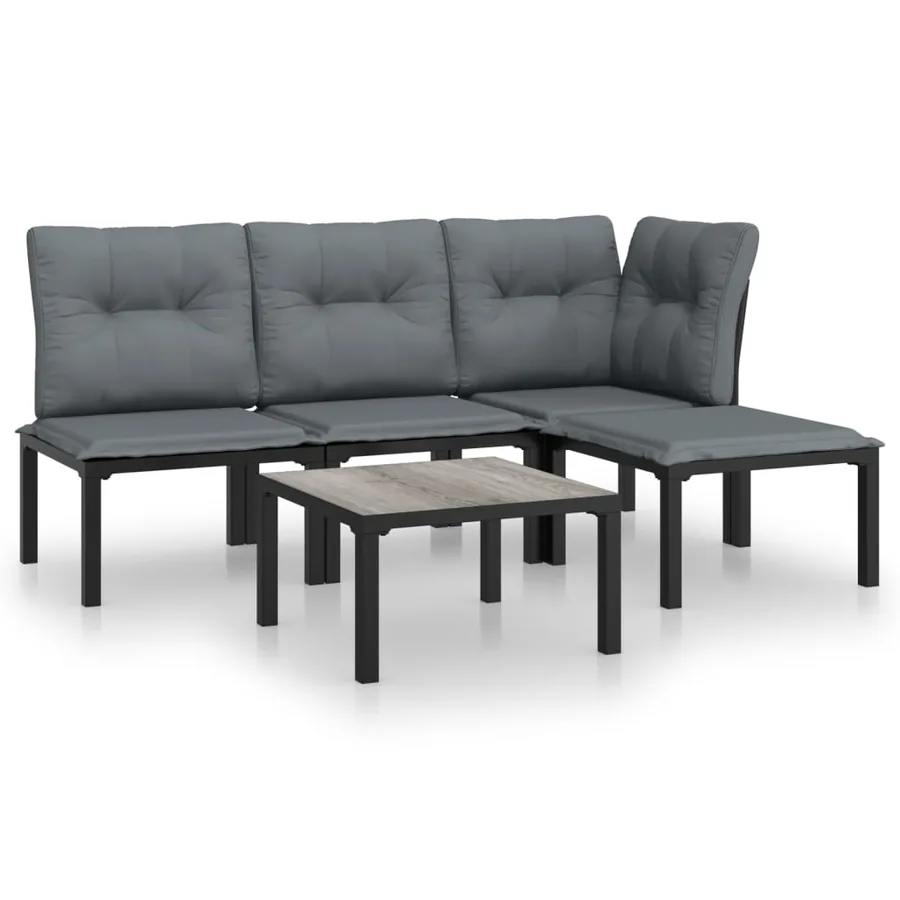 Salon de jardin 5 pcs noir et gris résine tressée - 2