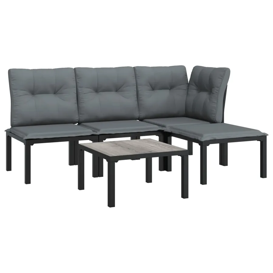 Salon de jardin 5 pcs noir et gris résine tressée - 3