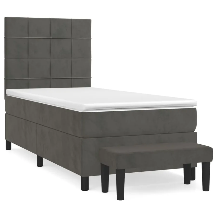 Sommier à lattes de lit et matelas Gris foncé 90x200 cm Velours - 2