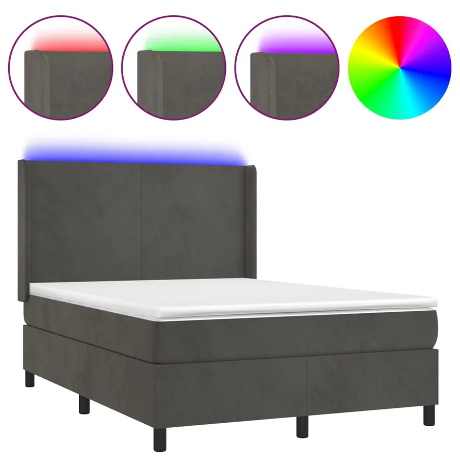 Sommier à lattes de lit matelas et LED Gris foncé 140x200 cm - 2