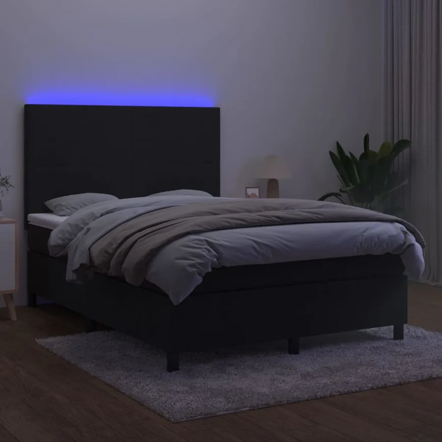 Sommier à lattes de lit et matelas LED Noir 140x200 cm Velours - 4