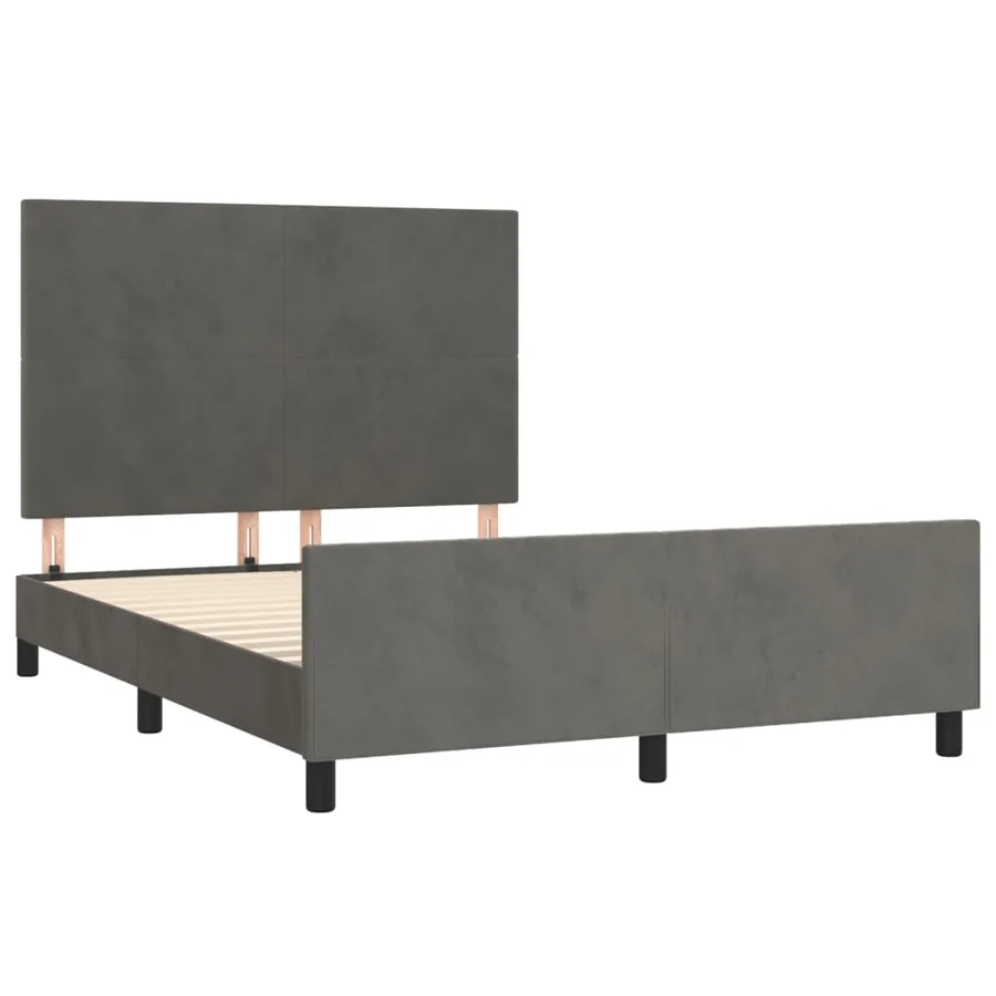 Cadre de lit sans matelas gris foncé 140x190 cm velours - 4