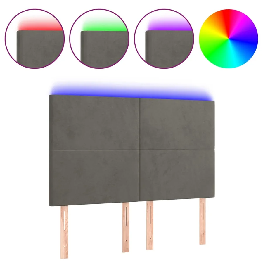 Tête de lit à LED Gris foncé 144x5x118/128 cm Velours - 2