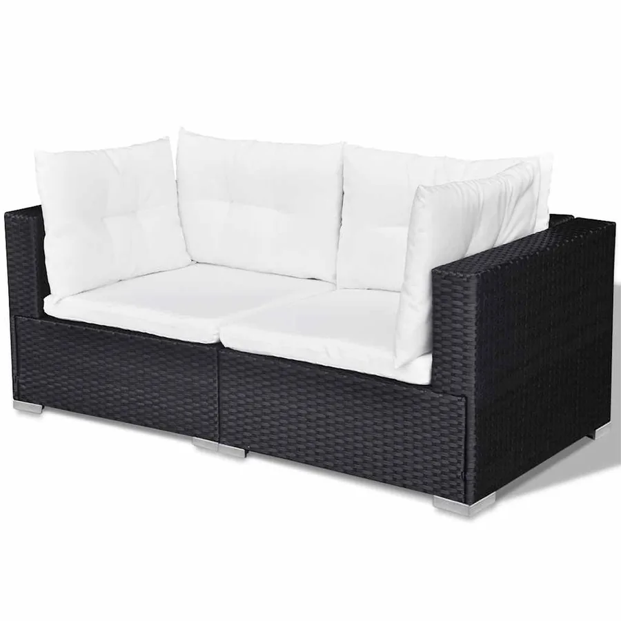 Salon de jardin 10 pcs avec coussins Résine tressée Noir - 6