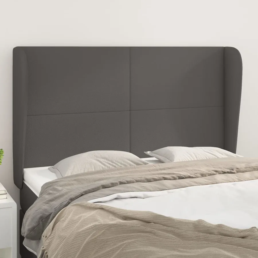 Tête de lit avec oreilles Gris 147x23x118/128 cm Similicuir