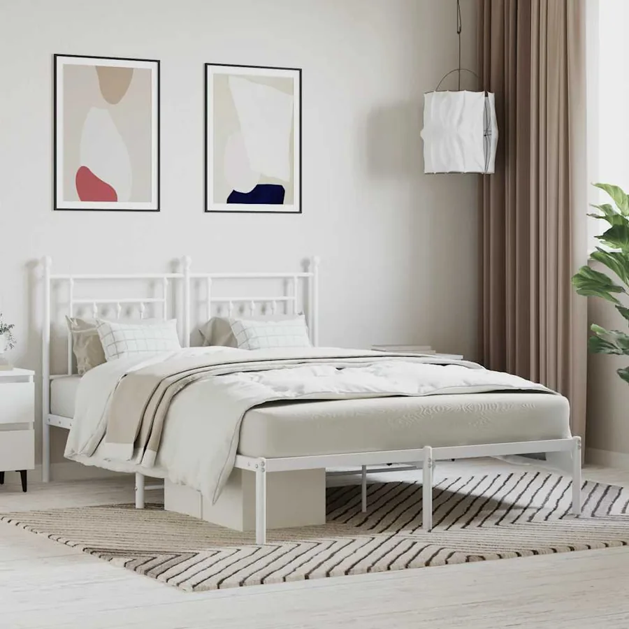 Cadre de lit métal sans matelas et tête de lit blanc 140x200 cm