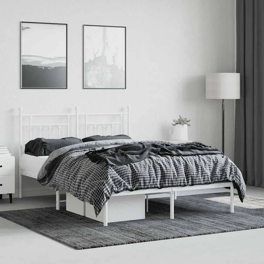 Cadre de lit métal sans matelas et tête de lit blanc 140x200 cm - 4