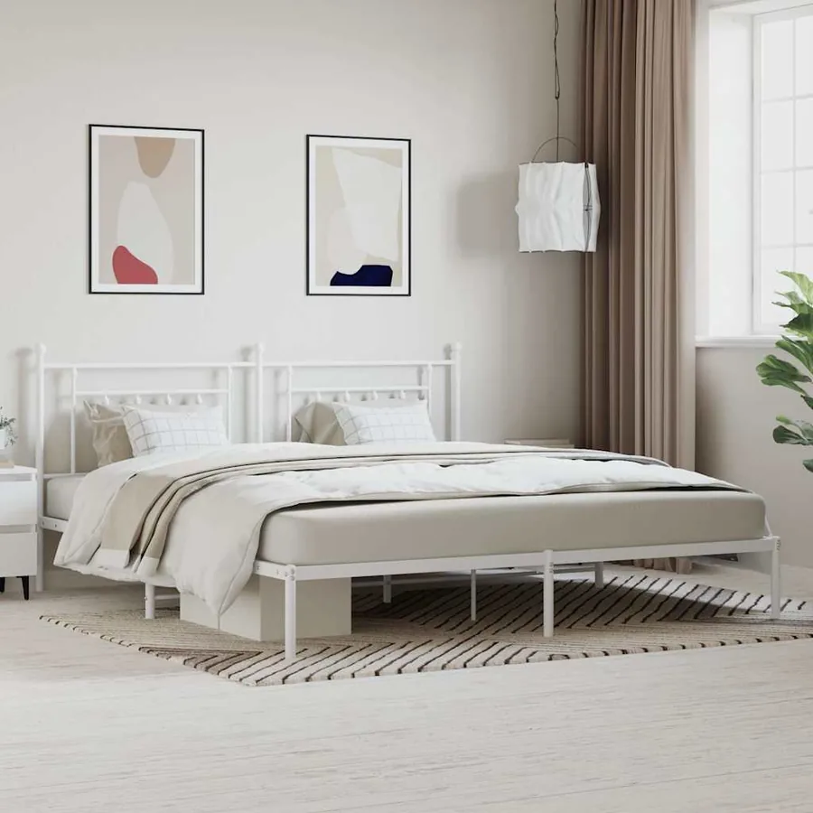 Cadre de lit métal sans matelas et tête de lit blanc 200x200 cm