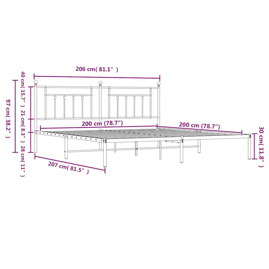 Cadre de lit métal sans matelas et tête de lit blanc 200x200 cm - 10