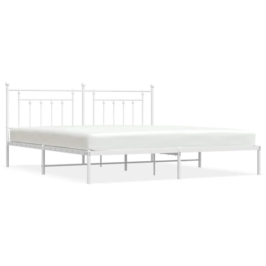 Cadre de lit métal sans matelas et tête de lit blanc 200x200 cm - 2